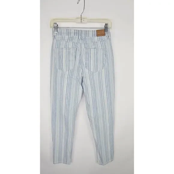 American Eagle AE High Waisted Stretch Mom Jeans Striped Blue White Size 0 Reg - Picture 5 of 16